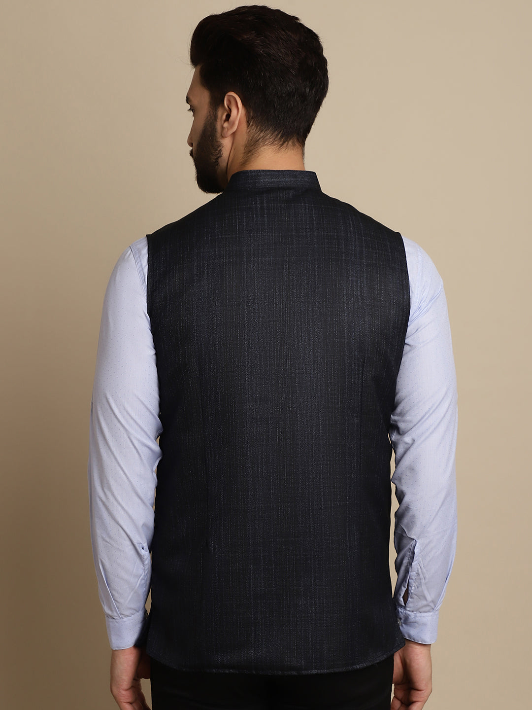 Even Apparels Men's Blue Mandarin Collar Waistcoat