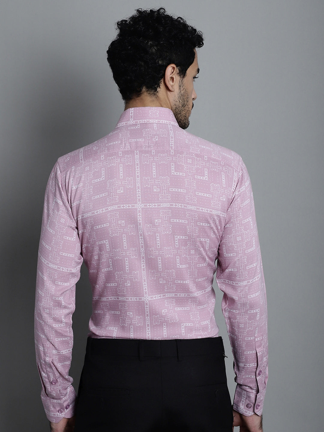 Jainish Men's Geomatric Printed Formal Shirts - Magenta