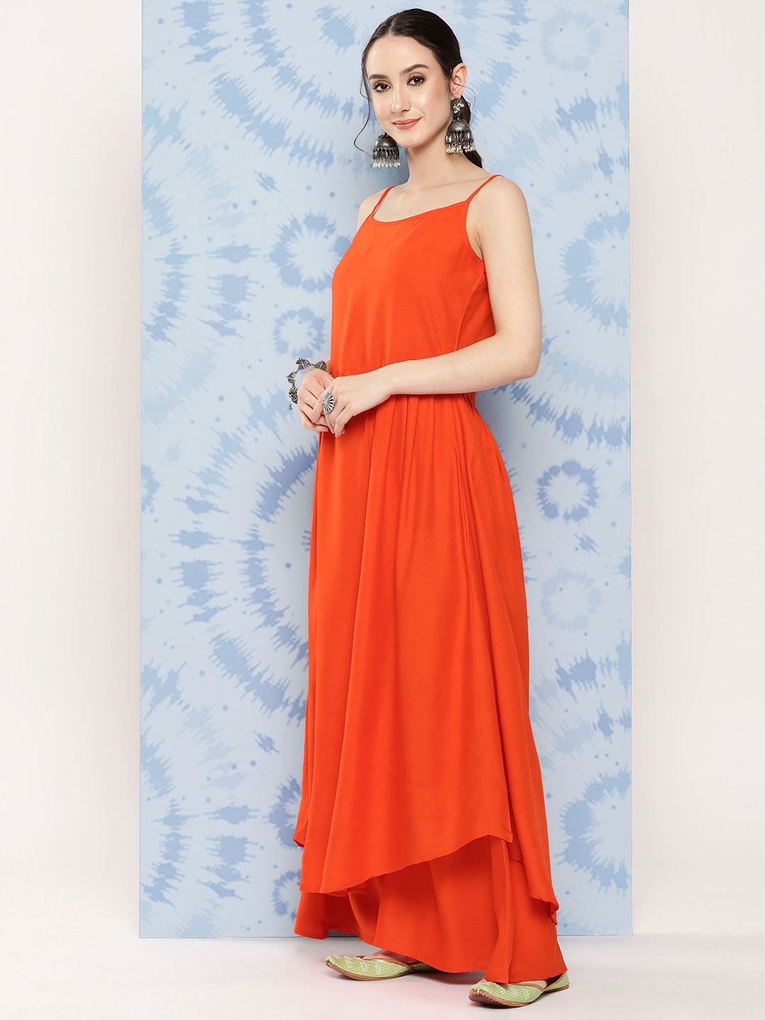 InWeave Women's Orange Strappy Set W White Pink Lotus Cr Duptta