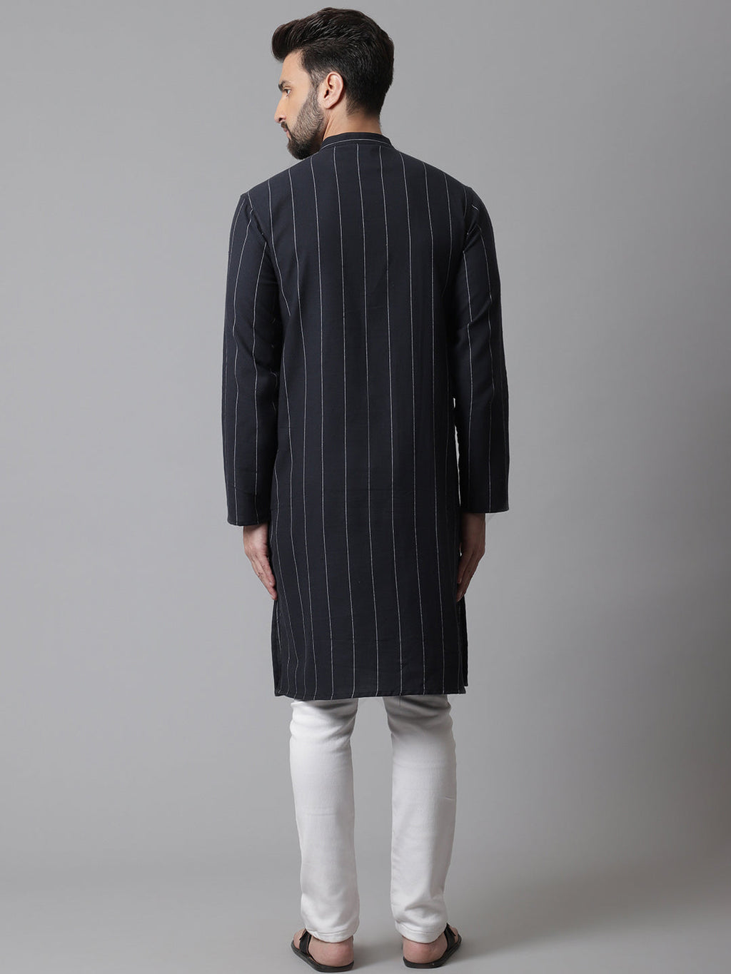 Even Apparels Black Pure Cotton Kurta With Band Collar