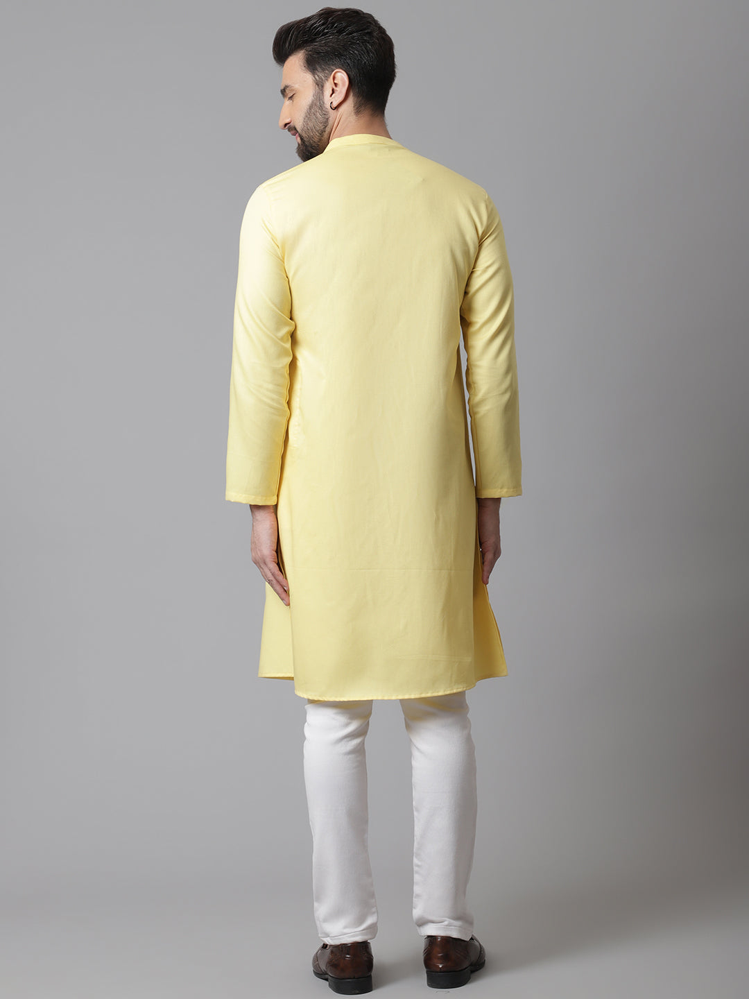 Even Apparels Yellow Sherwani Kurta With Asymetrical Cut
