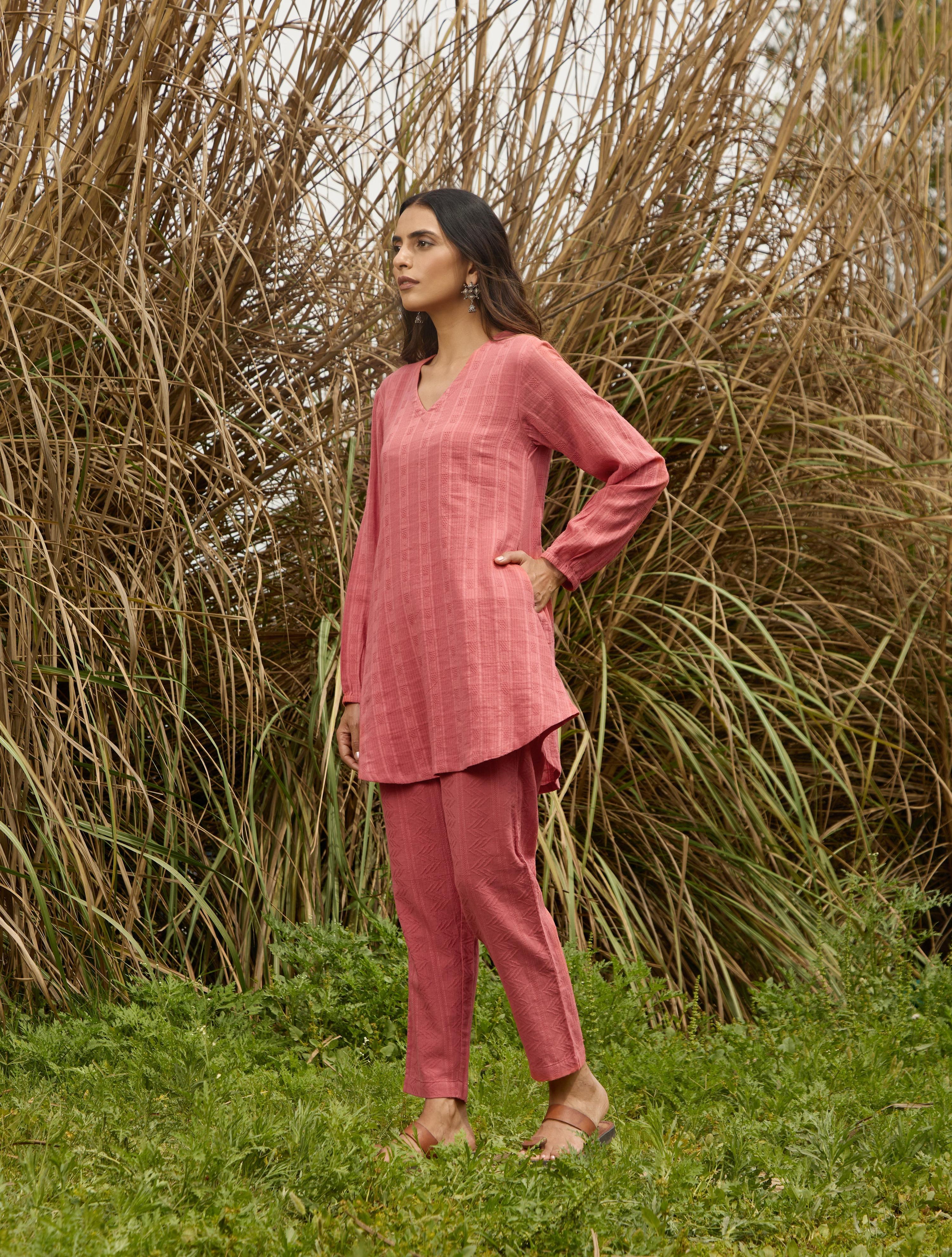 trueBrowns Coral Cotton Dobby Relaxed Co-ord Set