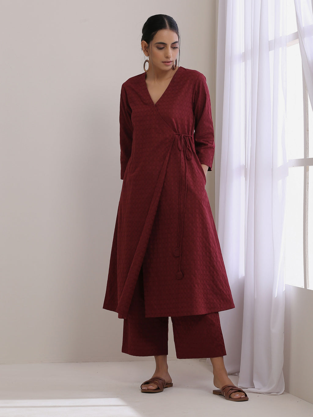 trueBrowns Ruby Wine Dobby Angrakha Pant Set