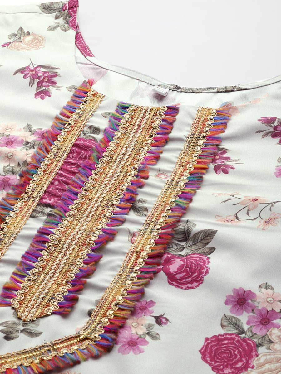 Ahalyaa Plus Size Floral Printed Zari Kurta with Palazzos & With Dupatta