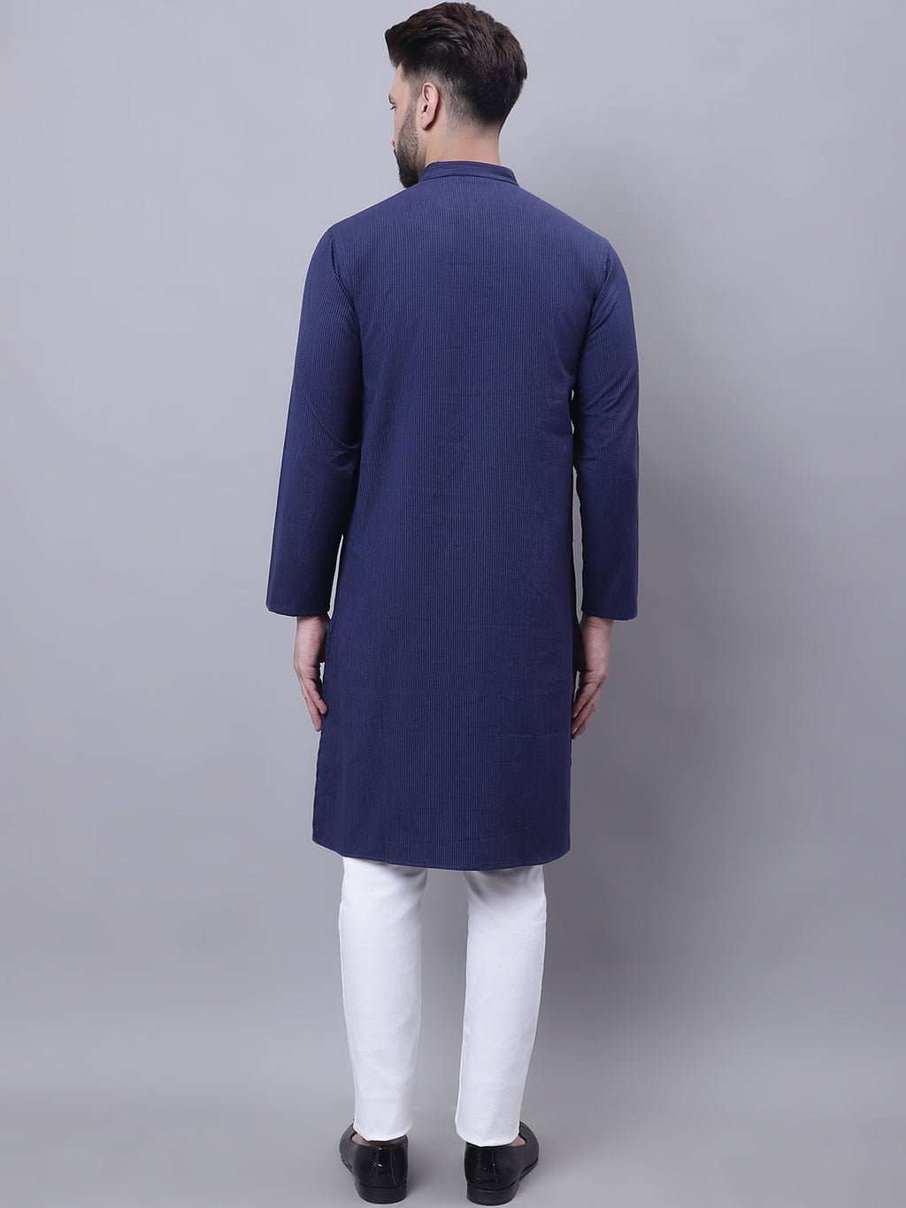 Even Apparels Blue Pure Cotton Kurta With Band Collar
