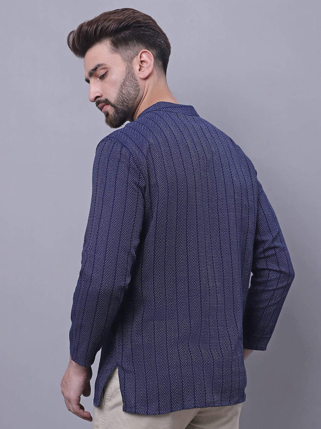 Indian Clothing Even Apparels Blue Pure Cotton Short Kurta With Band Collar