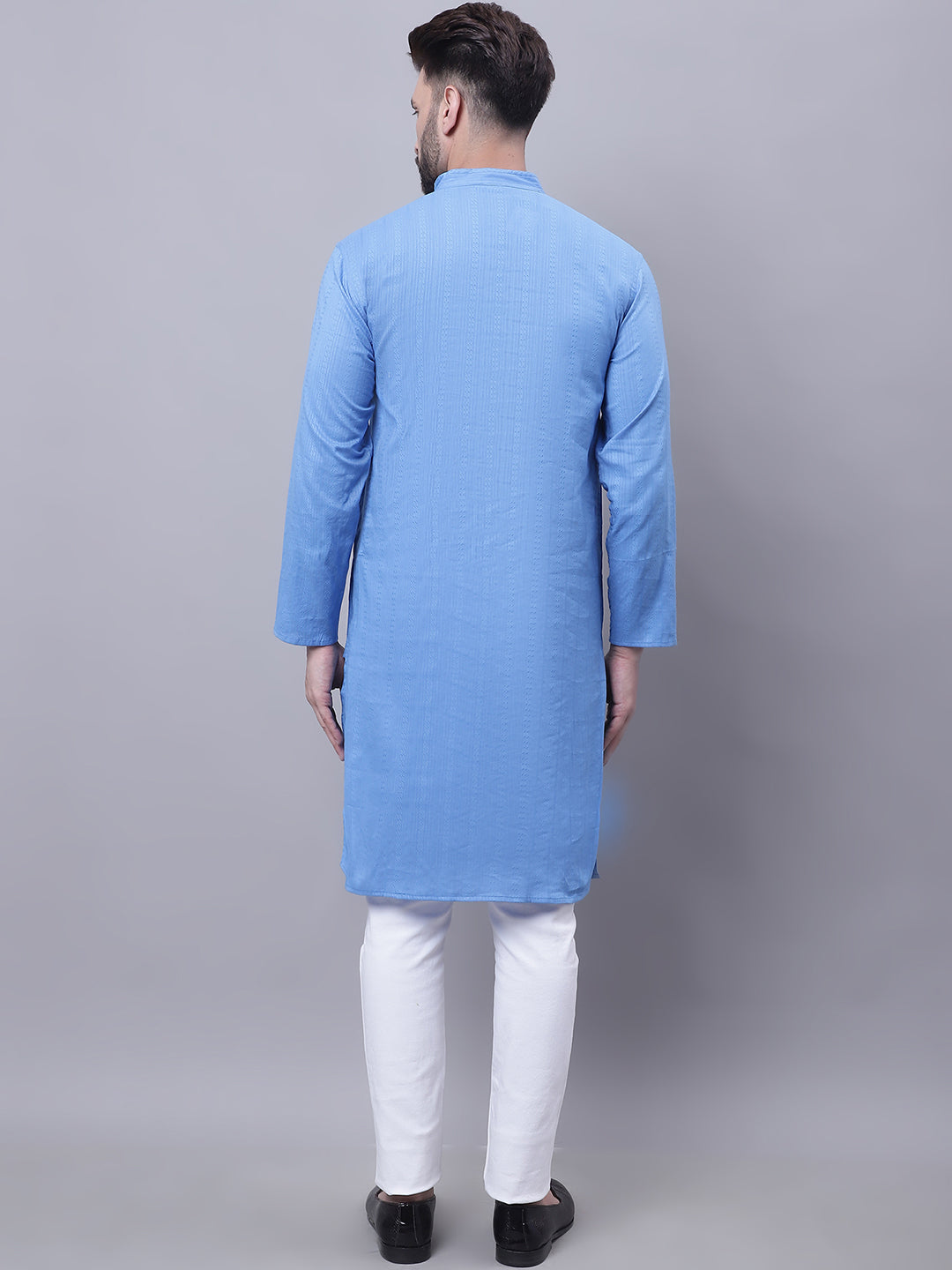 Even Apparels Blue Pure Cotton Kurta With Band Collar