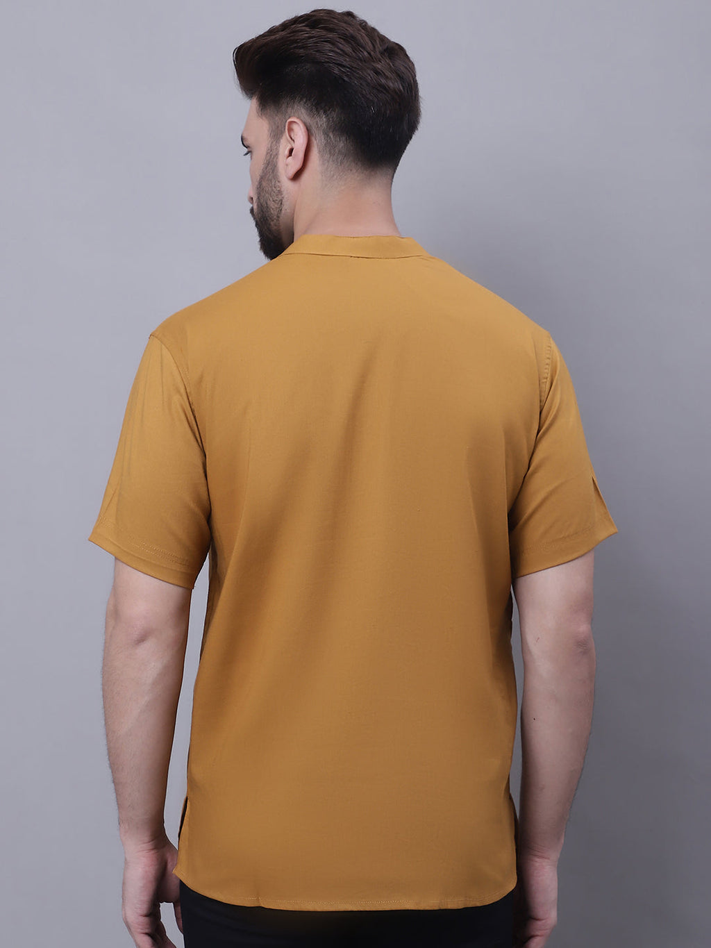 Even Apparels Brown Pure Cotton Short Kurta With Band Collar