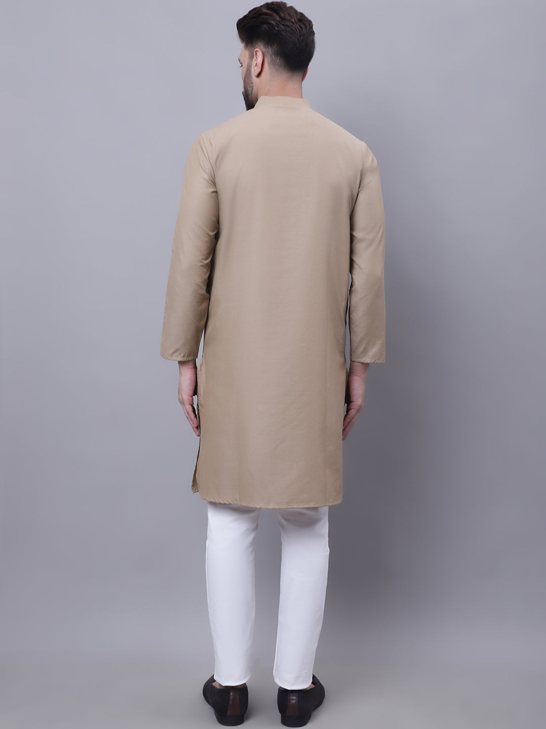 Even Apparels Beige Pure Cotton Kurta With Band Collar