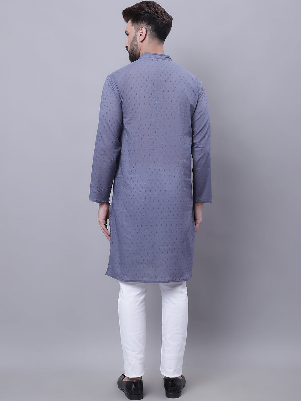 Even Apparels Grey Pure Cotton Kurta With Band Collar