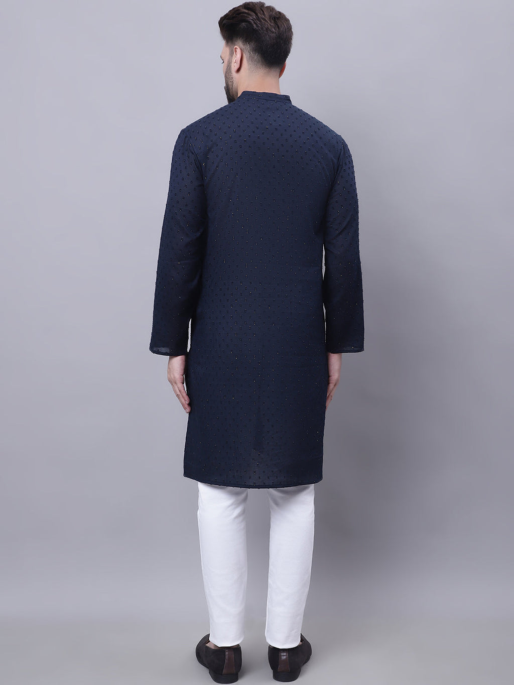 Even Apparels Blue Pure Cotton Kurta With Band Collar