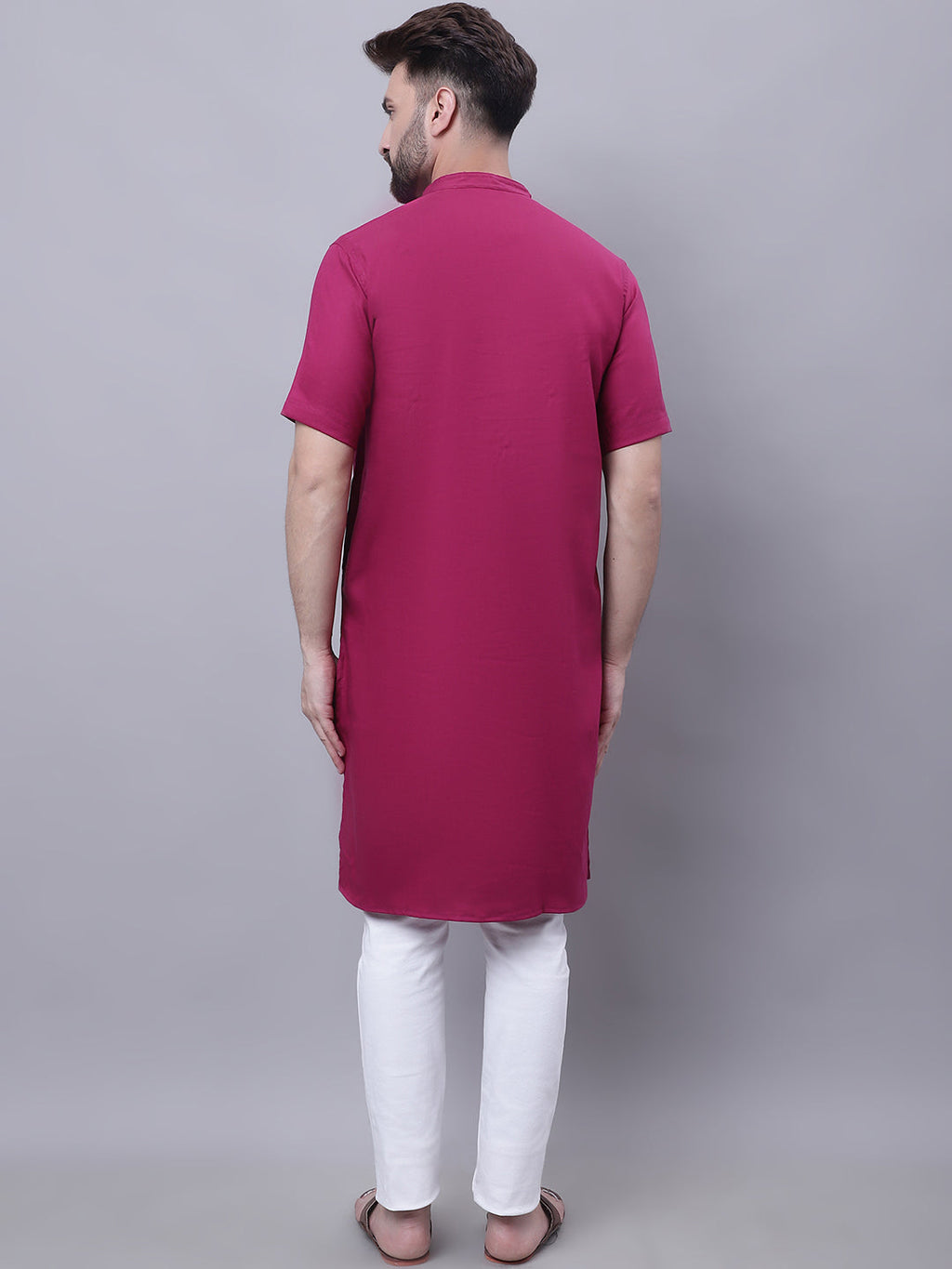 Even Apparels Maroon Pure Cotton Short Sleeves Kurta With Band Collar