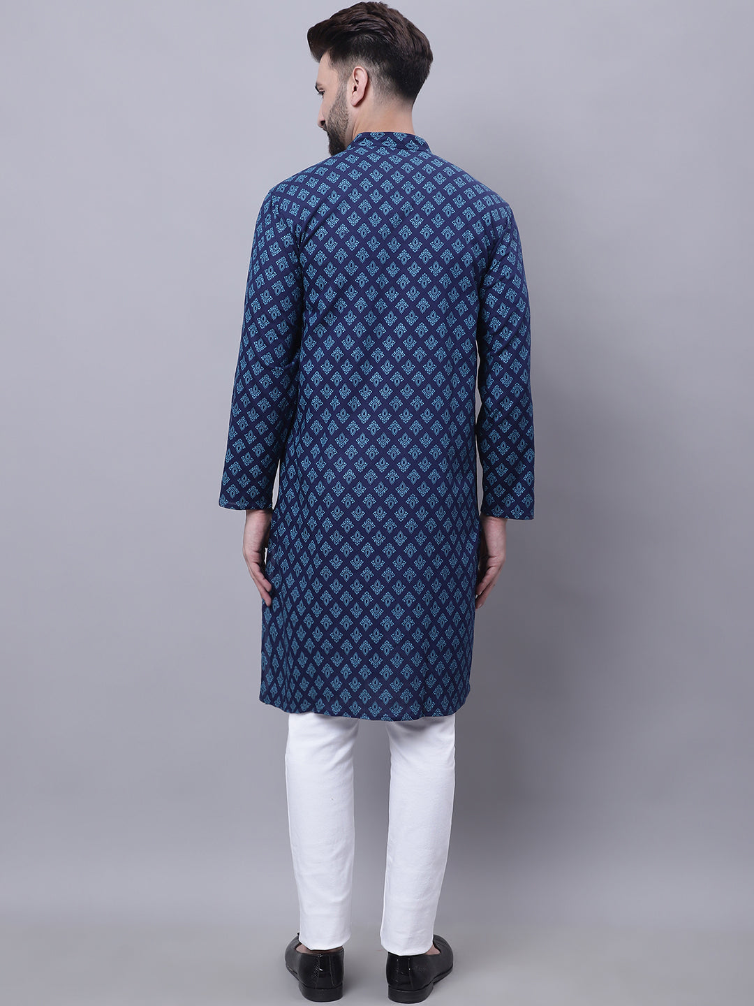 Even Apparels Blue Pure Cotton Kurta With Band Collar