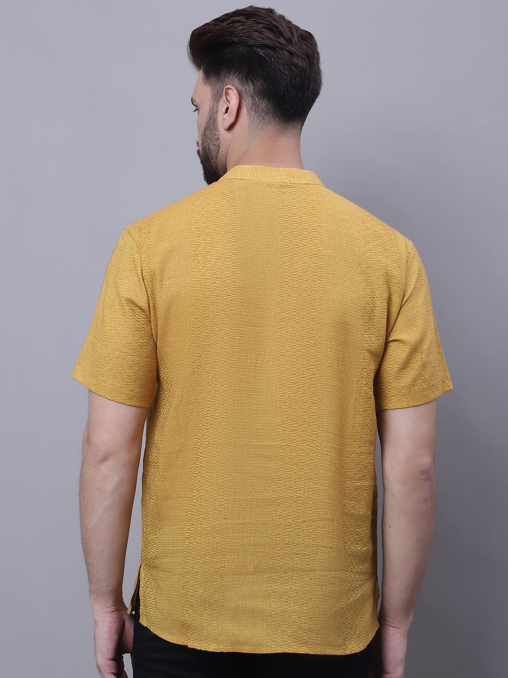 Even Apparels Yellow Pure Cotton Short Sleeves Kurta With Band Collar