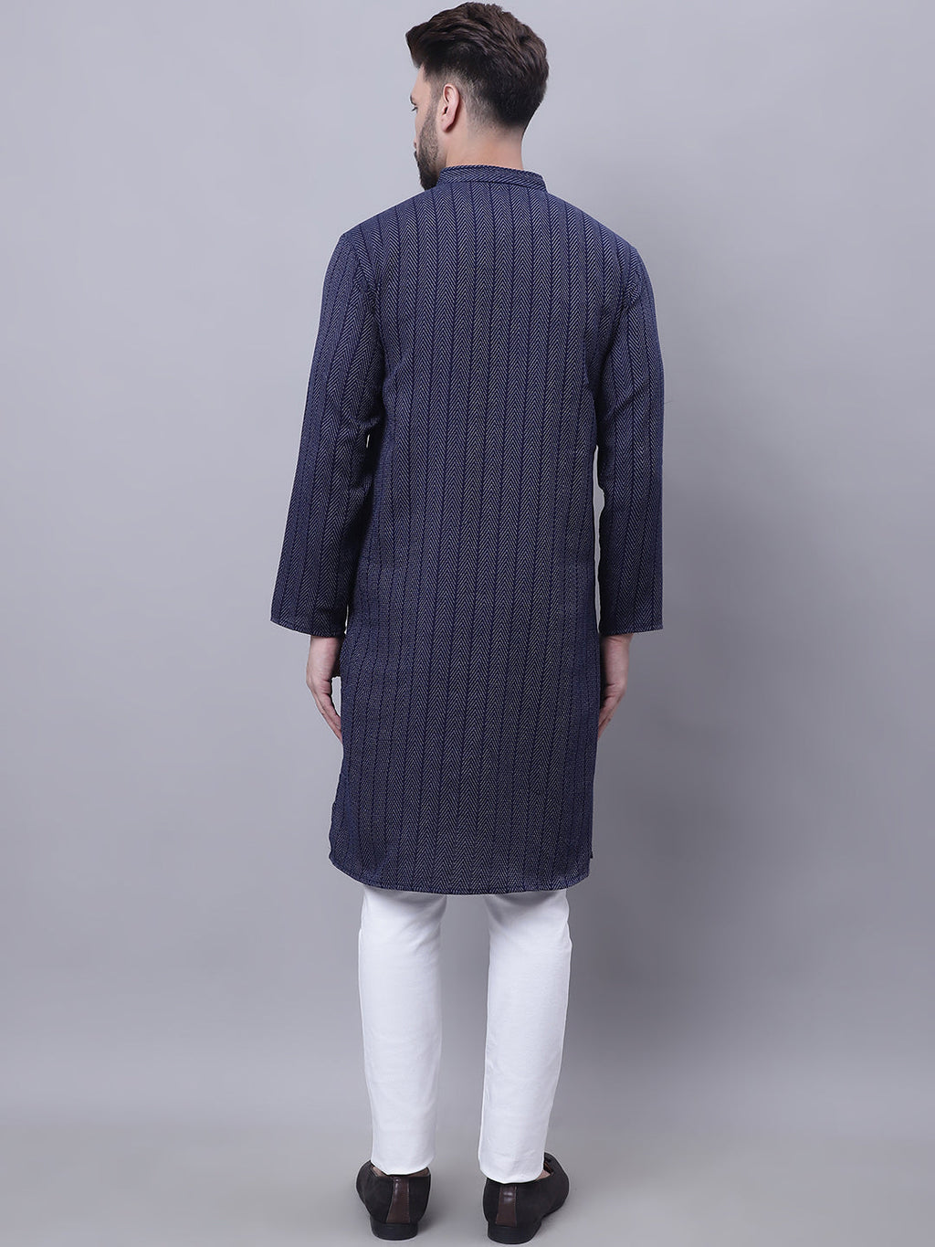 Even Apparels Blue Pure Cotton Kurta With Band Collar