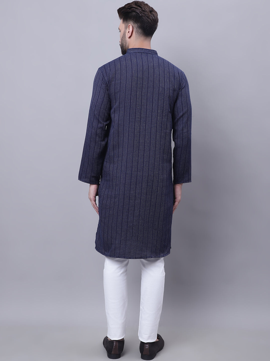 Even Apparels Blue Pure Cotton Kurta With Band Collar