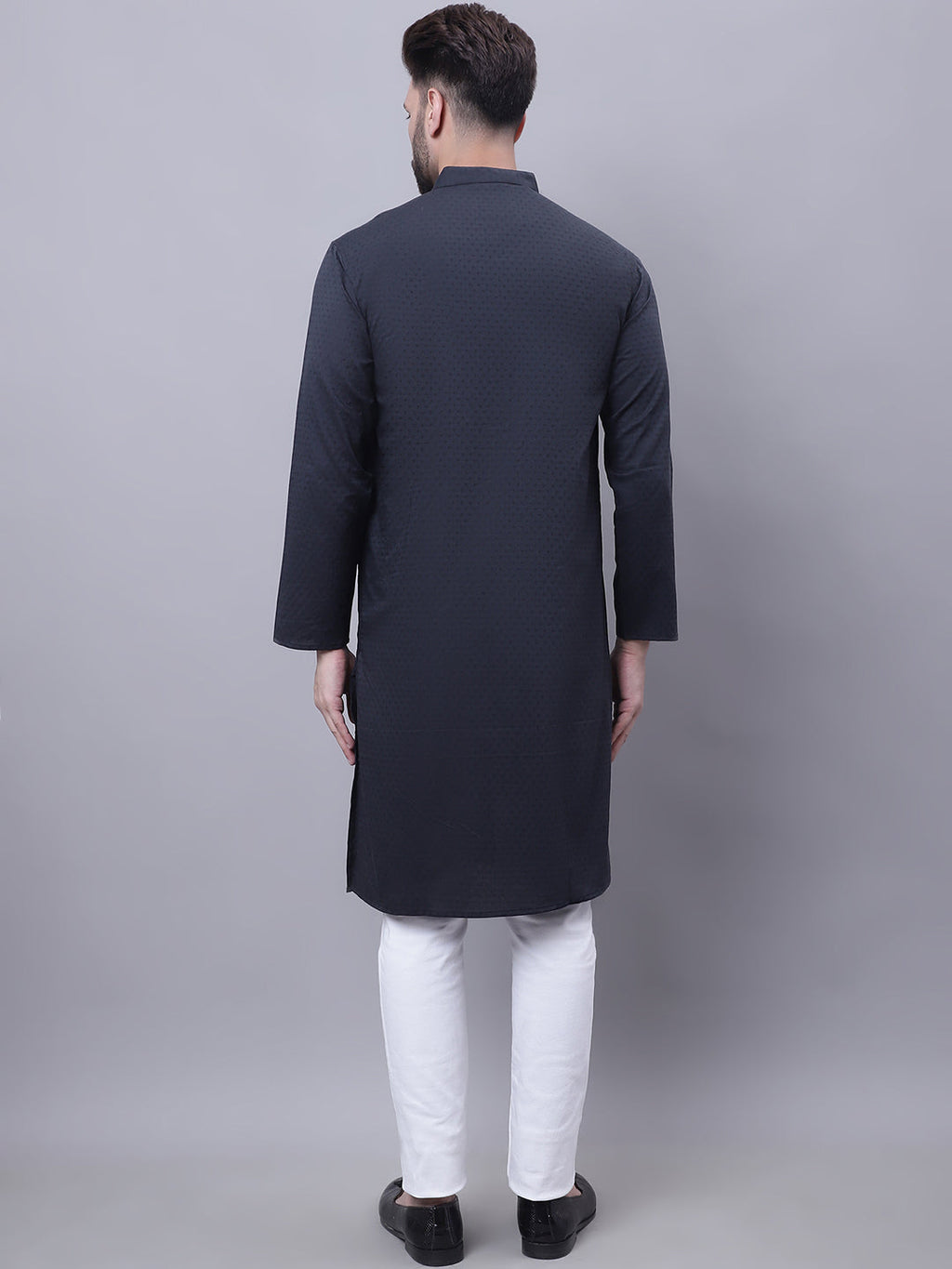 Even Apparels Black Pure Cotton Kurta With Band Collar