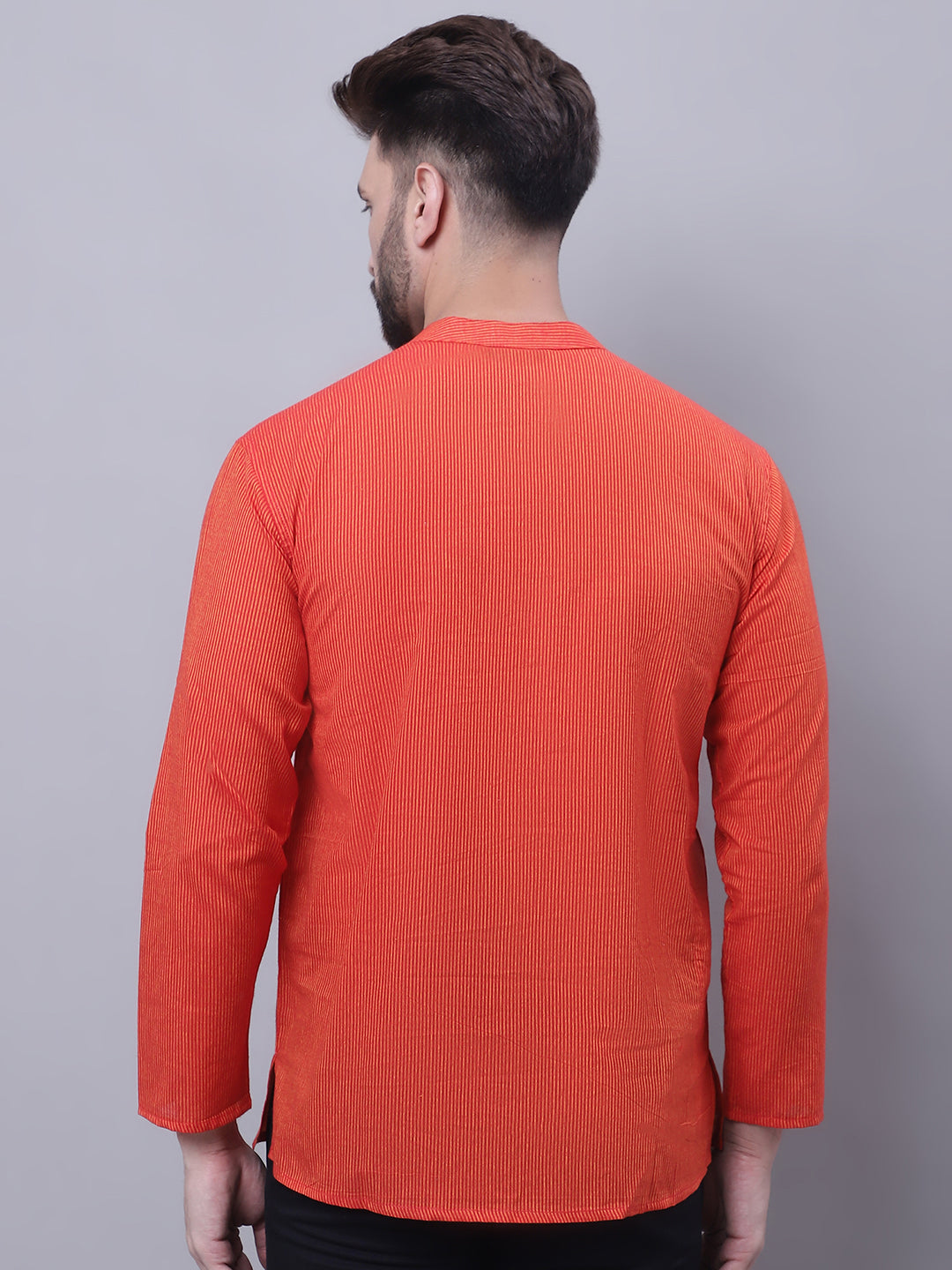Even Apparels Orange Pure Cotton Short Kurta With Band Collar