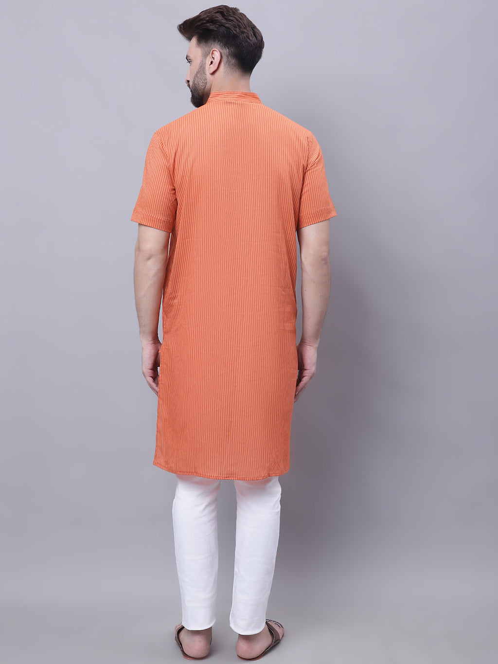 Even Apparels Rust Pure Cotton Short Sleeves Kurta With Band Collar