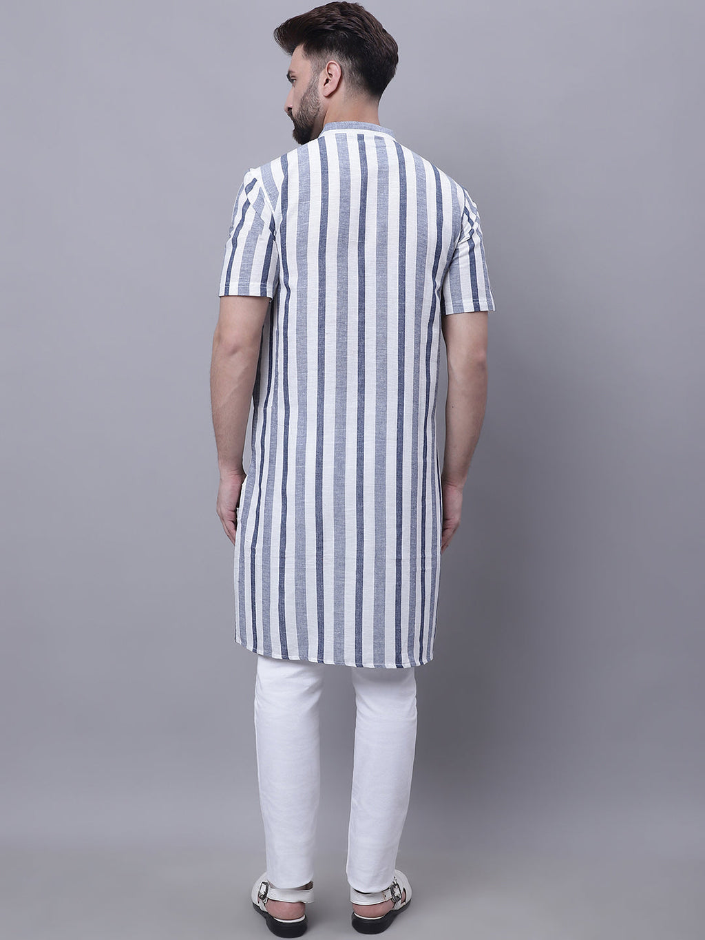 Even Apparels Grey Pure Cotton Short Sleeves Kurta With Band Collar