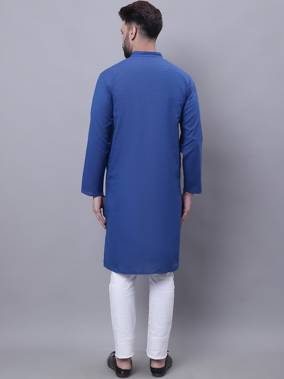 Even Apparels Blue Pure Cotton Kurta With Band Collar