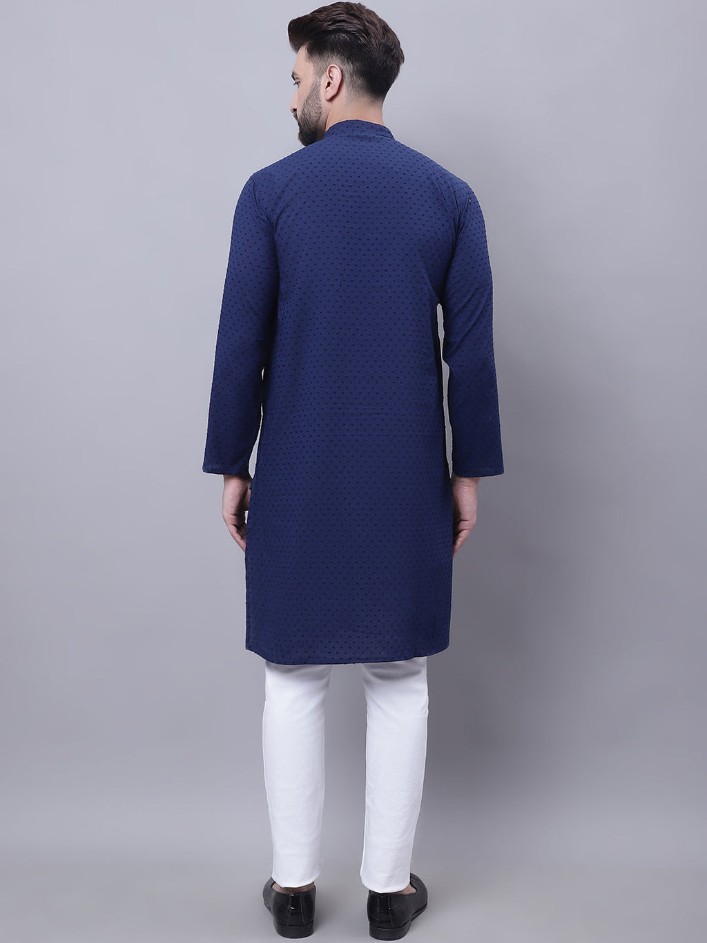 Even Apparels Blue Pure Cotton Kurta With Band Collar