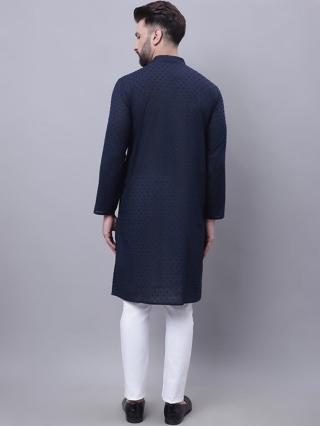 Even Apparels Blue Pure Cotton Kurta With Band Collar
