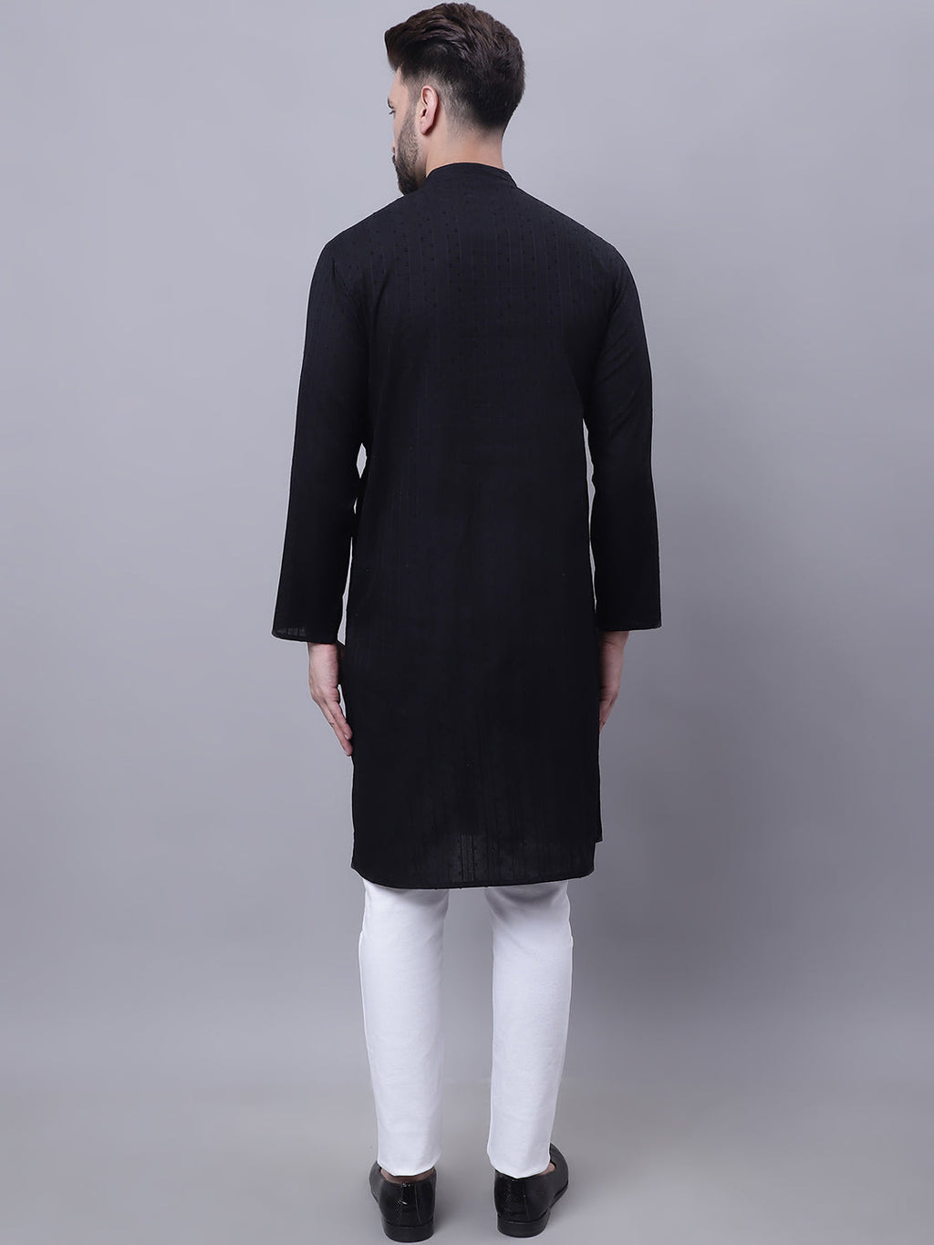 Even Apparels Black Pure Cotton Kurta With Band Collar