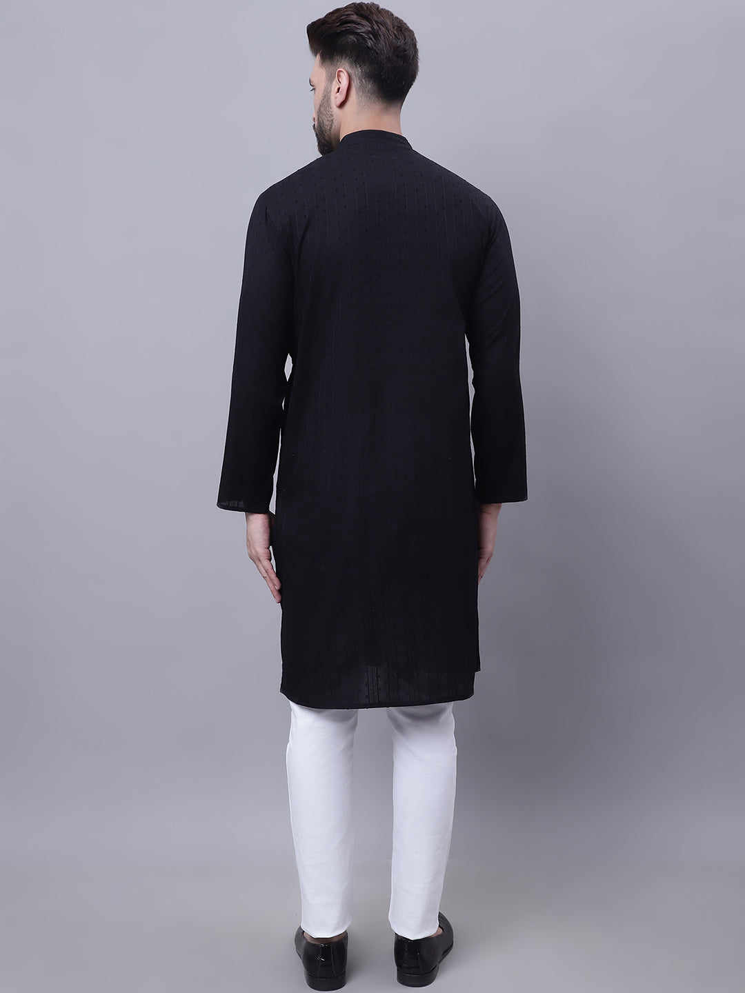 Even Apparels Black Pure Cotton Kurta With Band Collar