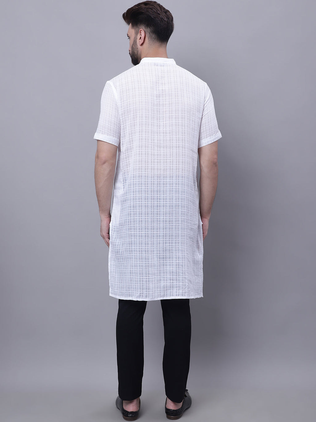 Even Apparels White Pure Cotton Short Sleeves Kurta With Band Collar