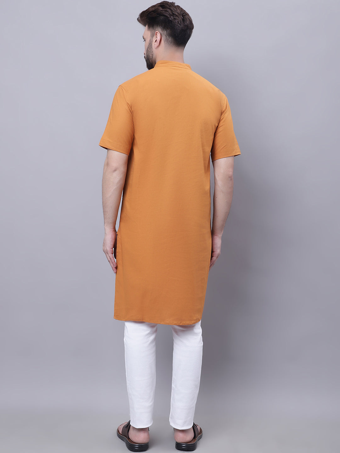 Even Apparels Yellow Pure Cotton Short Sleeves Kurta With Band Collar
