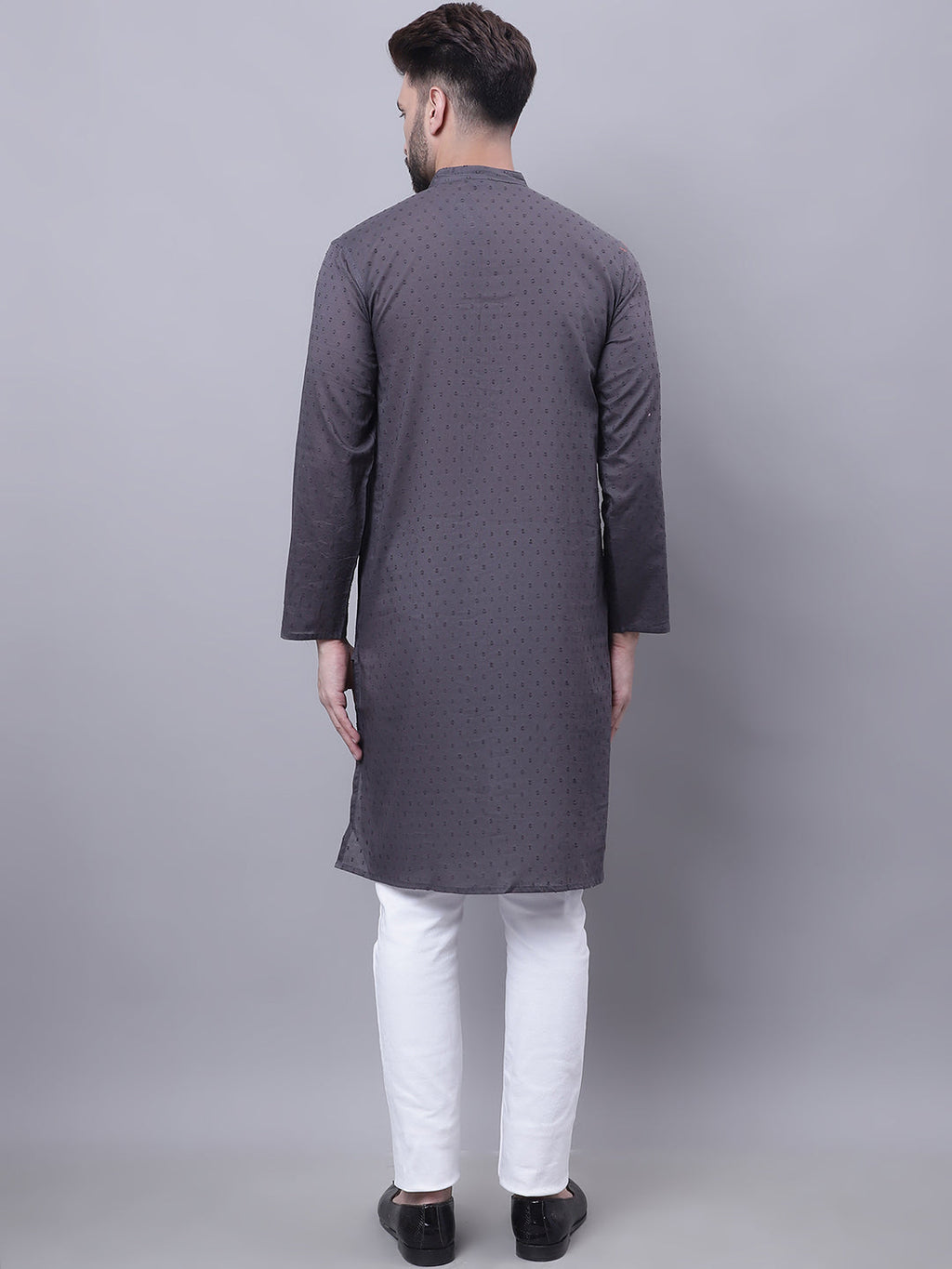 Even Apparels Grey Pure Cotton Kurta With Band Collar