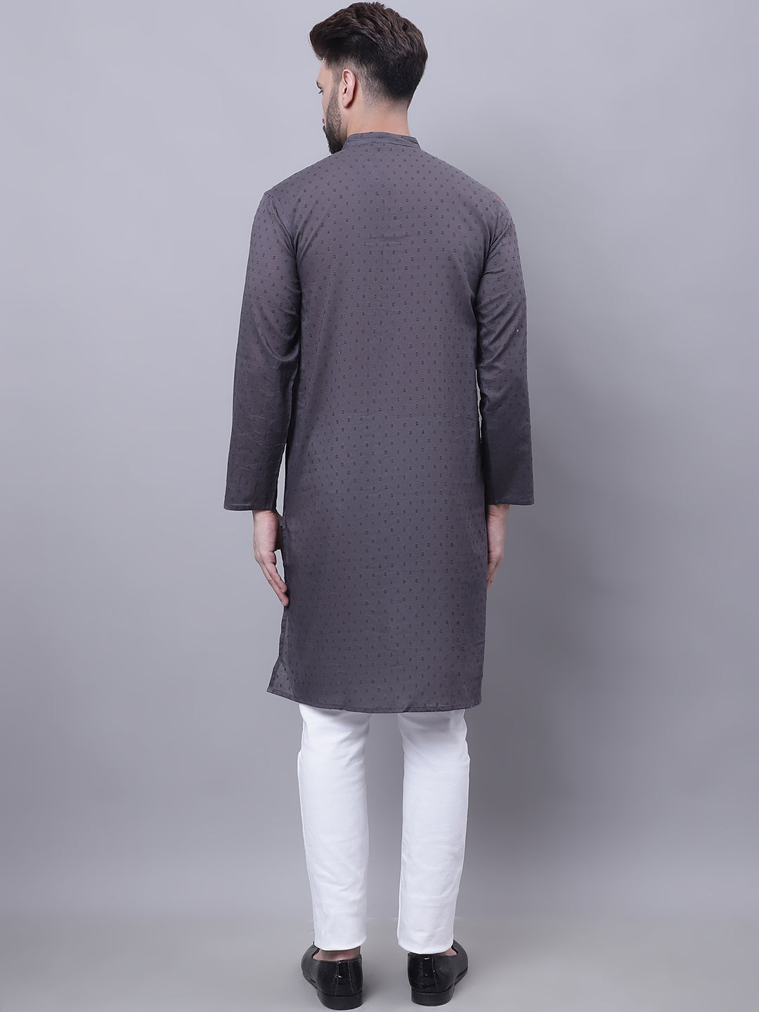 Even Apparels Grey Pure Cotton Kurta With Band Collar