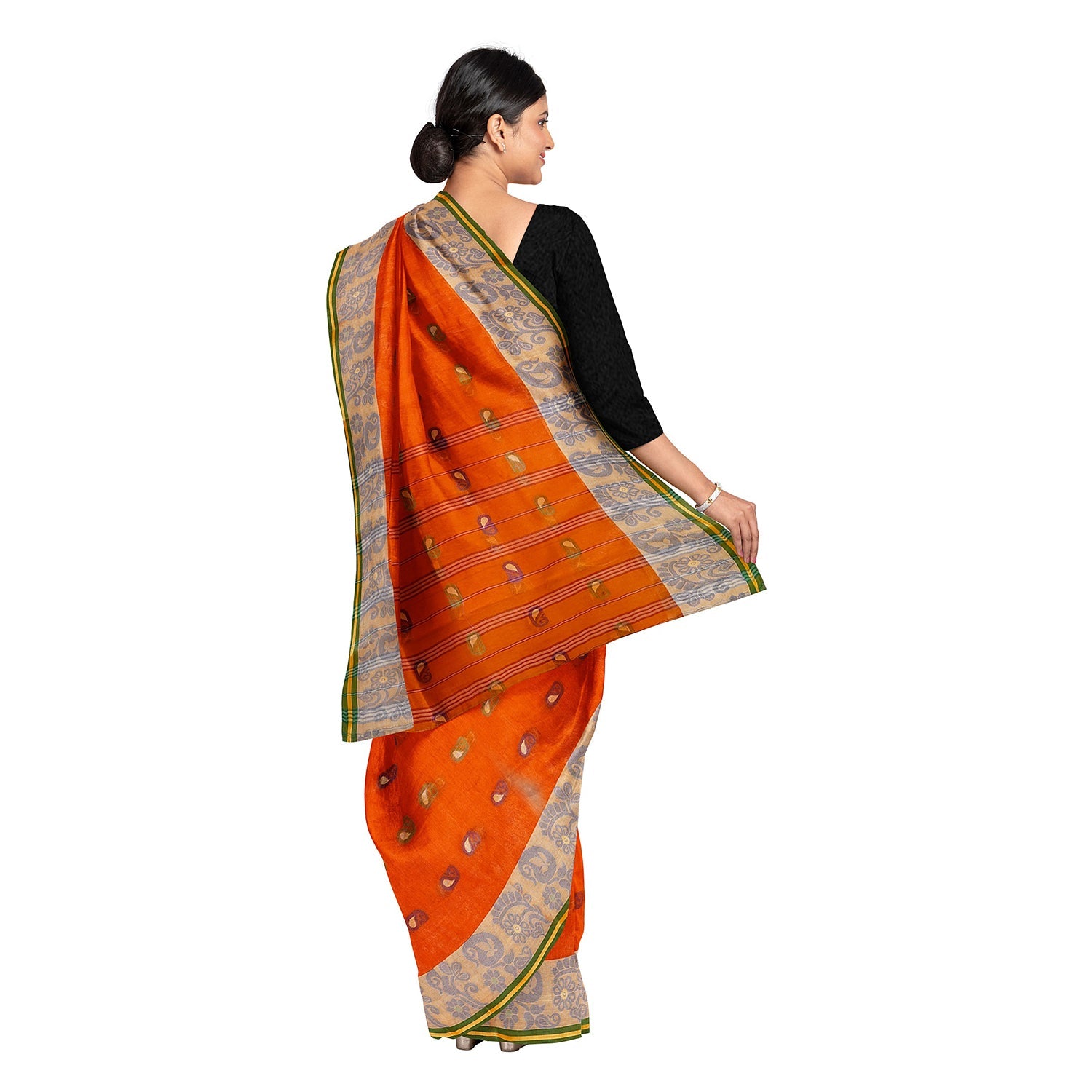 Exclusive Collection 100% Pure Cotton Orange Tant Saree With Hand Weaving Work