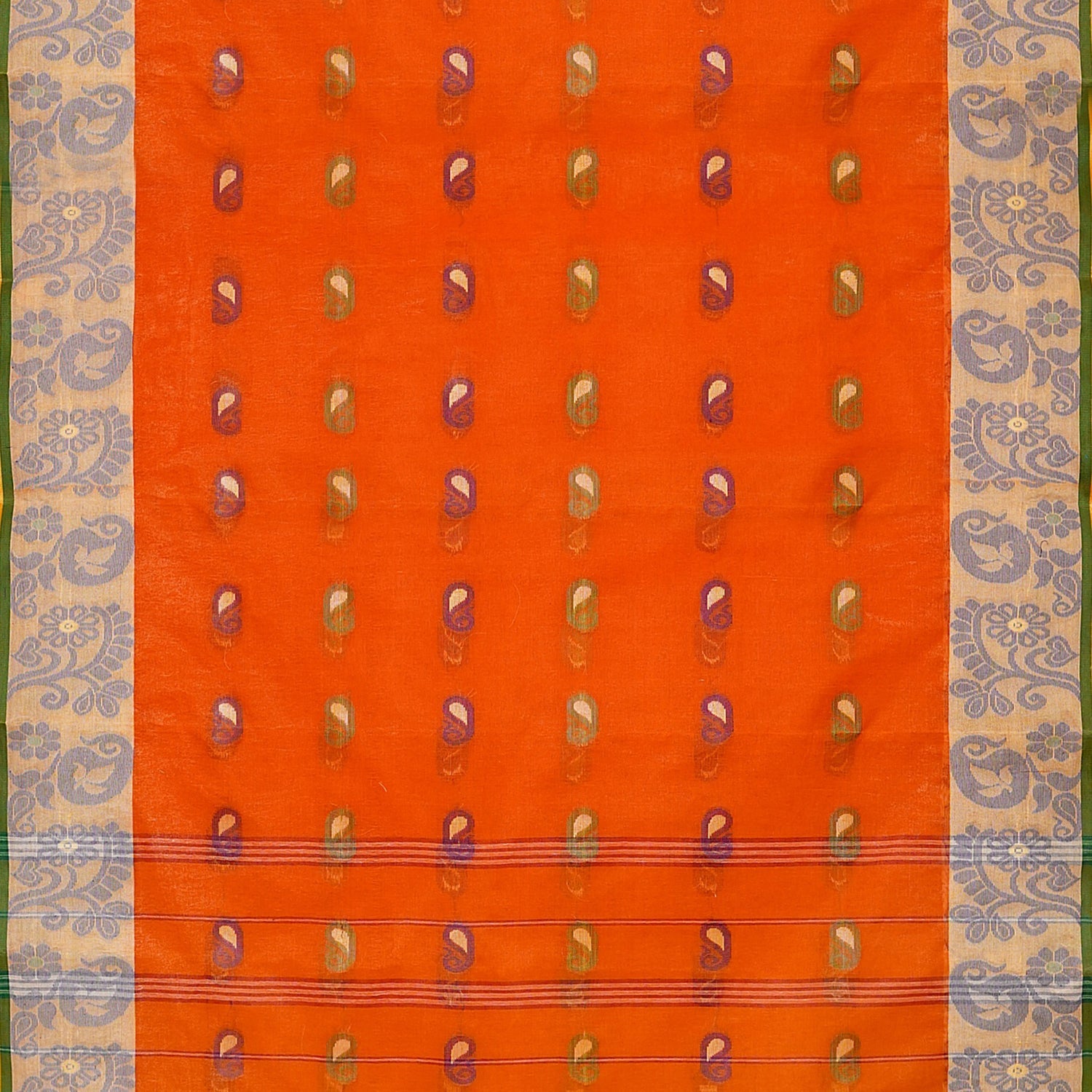 Exclusive Collection 100% Pure Cotton Orange Tant Saree With Hand Weaving Work