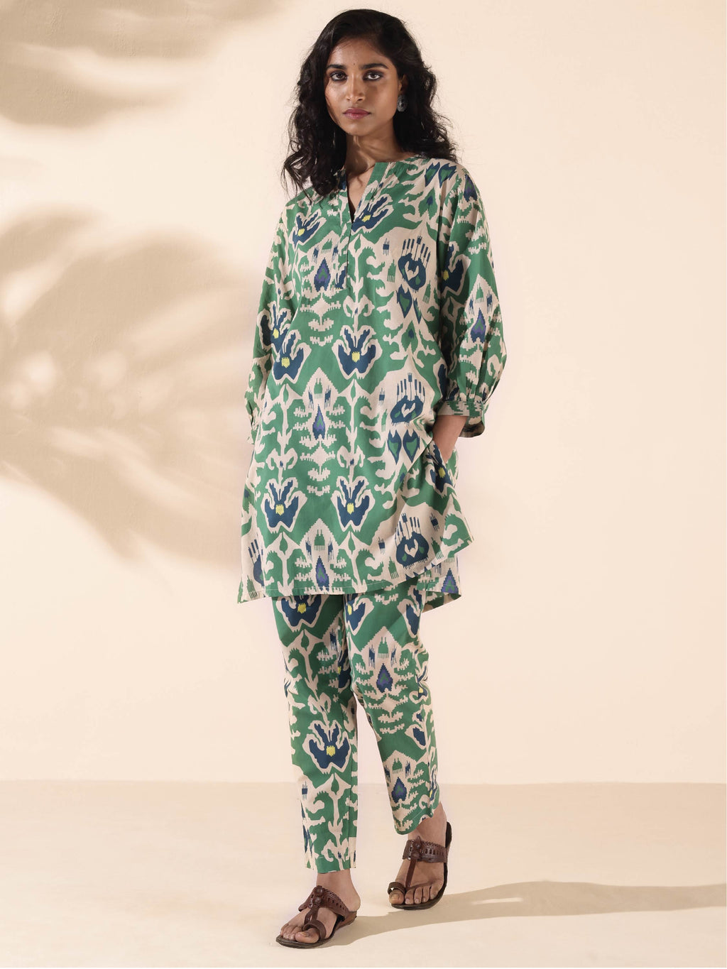 trueBrowns Green Cotton Ikat Relaxed Co-ord Set