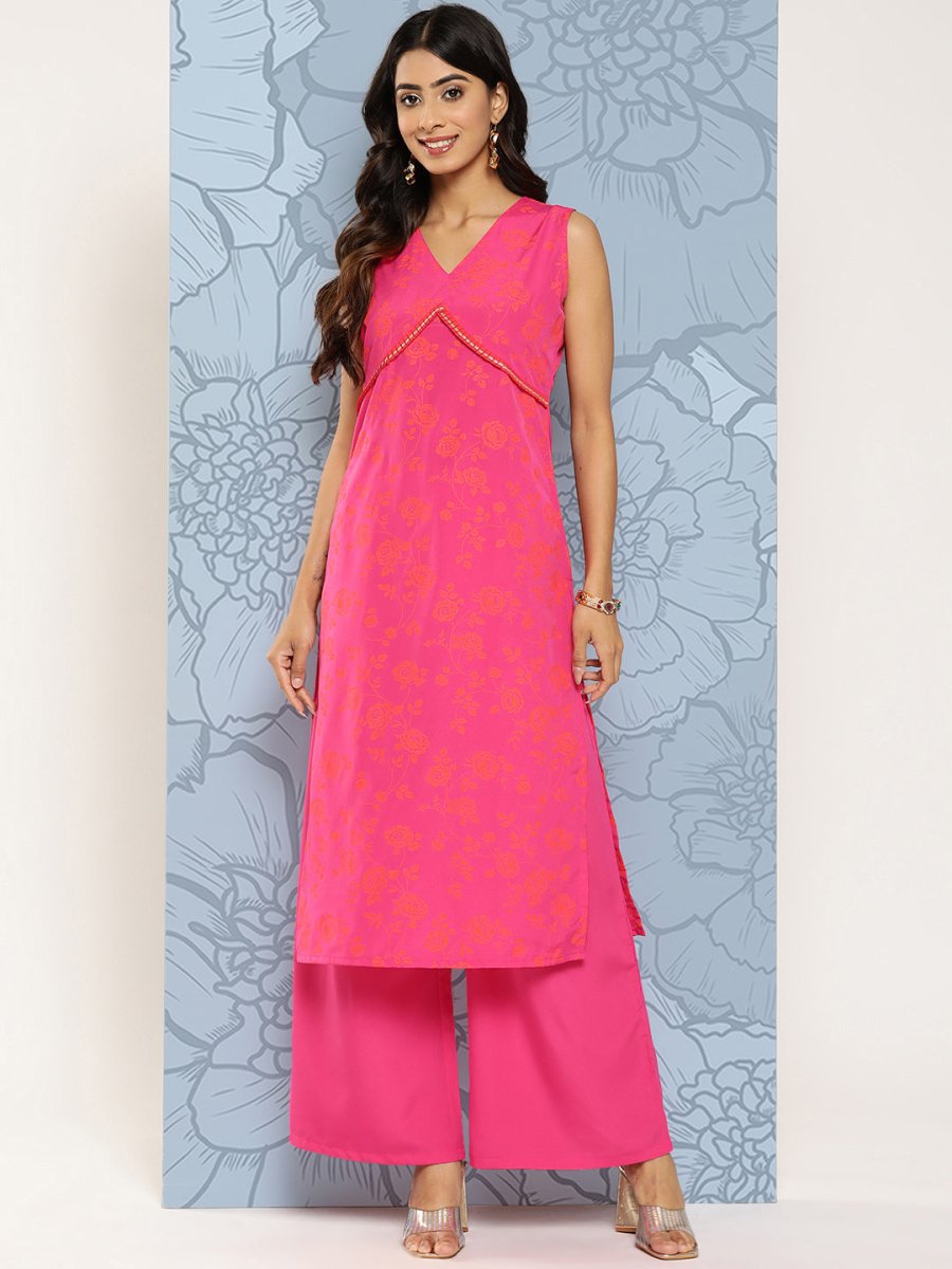 Ahalyaa Floral Printed Empire Gotta Patti Kurta With Palazzos