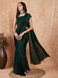 InWeave Women's Dark Green Black Gota Skirt Saree