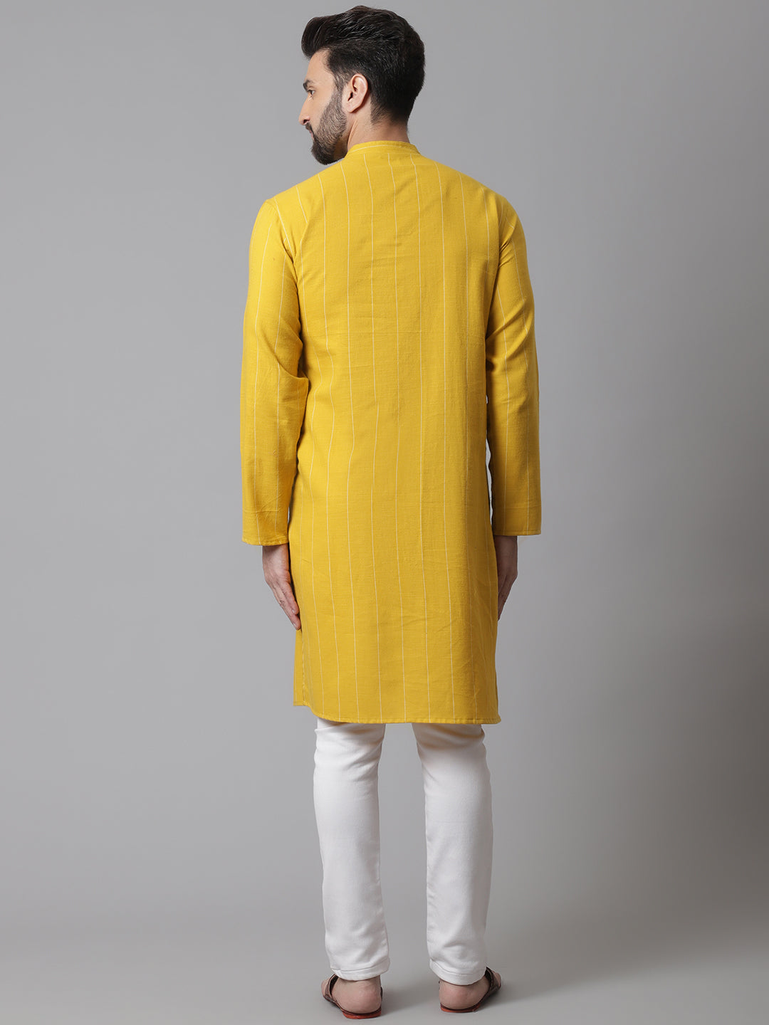 Even Apparels Yellow Pure Cotton Kurta With Band Collar
