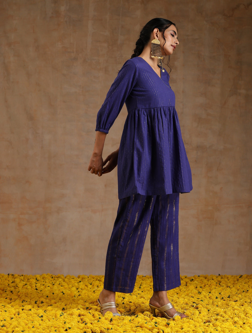 trueBrowns Spectrum Blue Gold Cotton Overlap Co-Ord Set