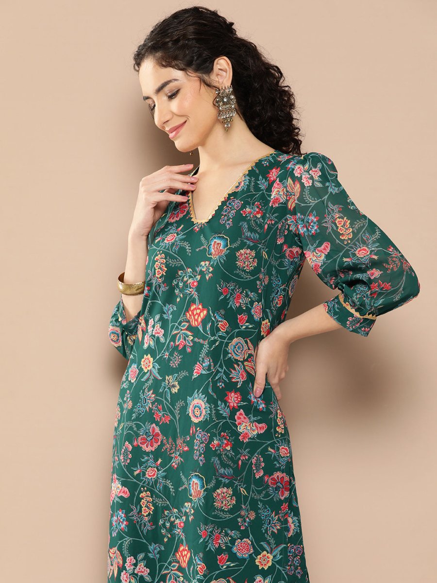 Ahalyaa Women Floral Printed Regular Gotta Patti Kurta with Palazzos