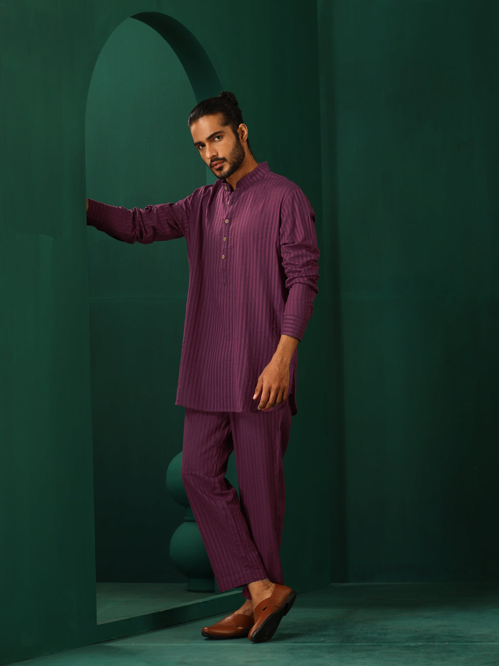 trueBrowns Men's Purple Dobby Co-ord Set