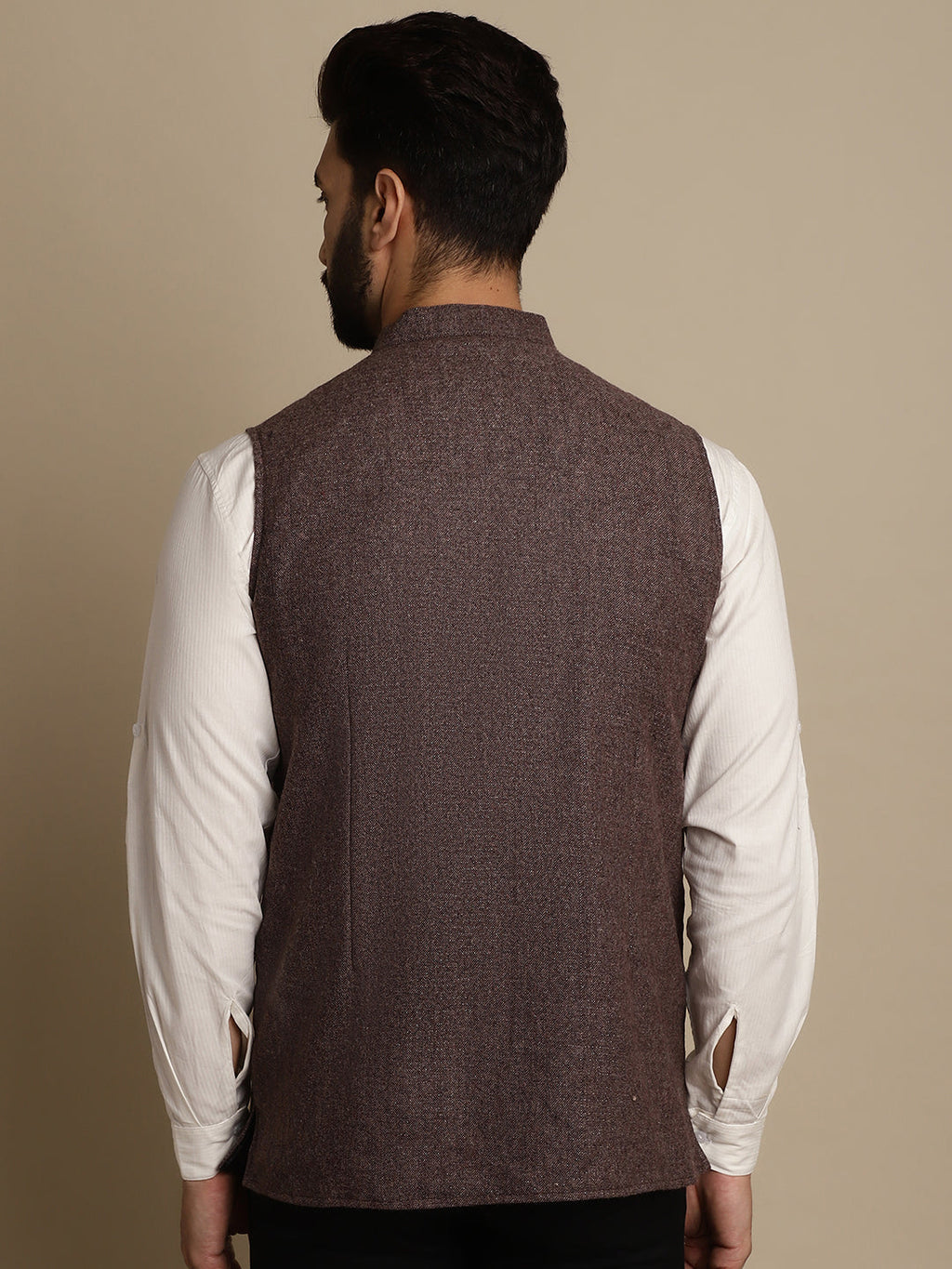 Even Apparels Men's Brown Mandarin Collar Waistcoat