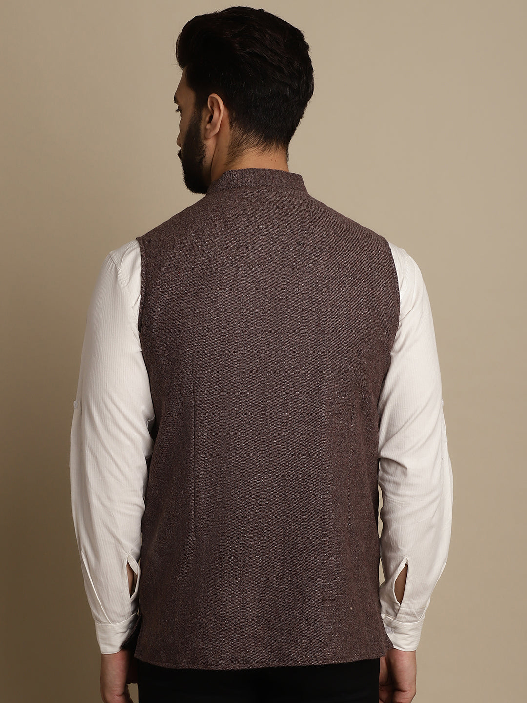 Even Apparels Men's Brown Mandarin Collar Waistcoat