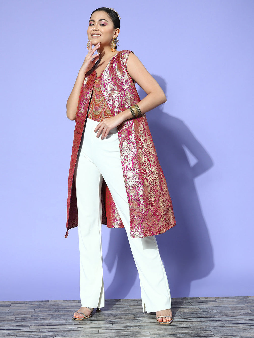 InWeave Women's Pink Brocade Jacket