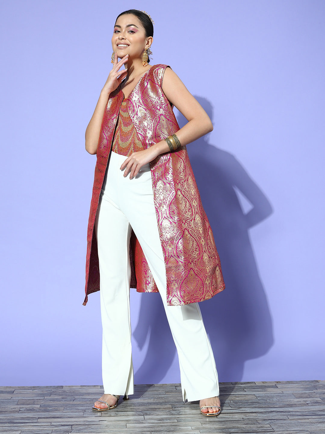 InWeave Women's Pink Brocade Jacket
