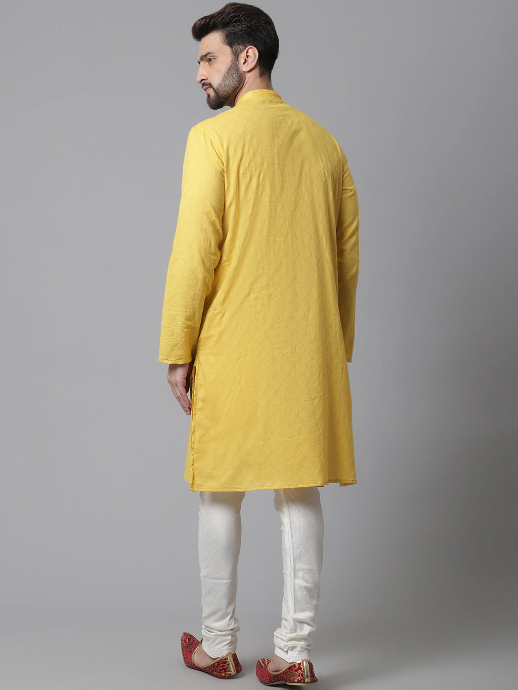 Even Apparels Yellow Pure Cotton Kurta With Band Collar