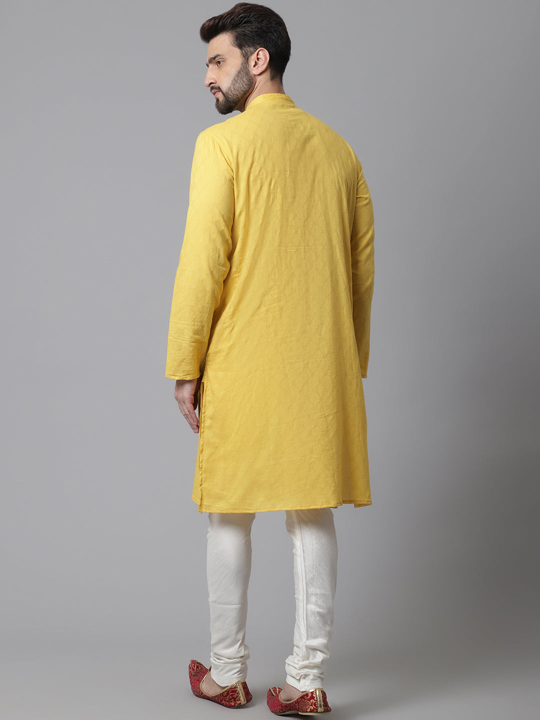 Even Apparels Yellow Pure Cotton Kurta With Band Collar