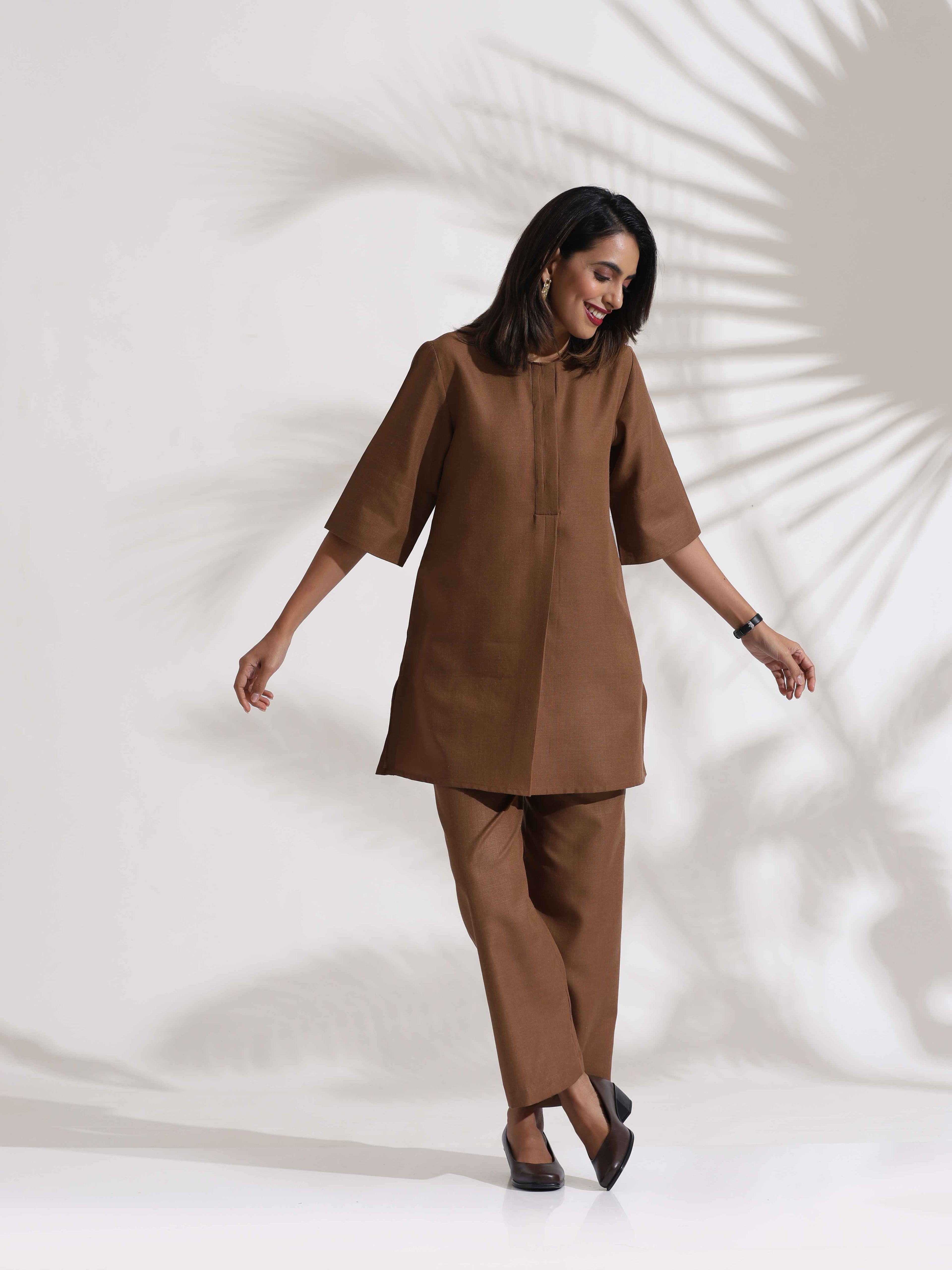 trueBrowns Brown Slub Co-ord Set
