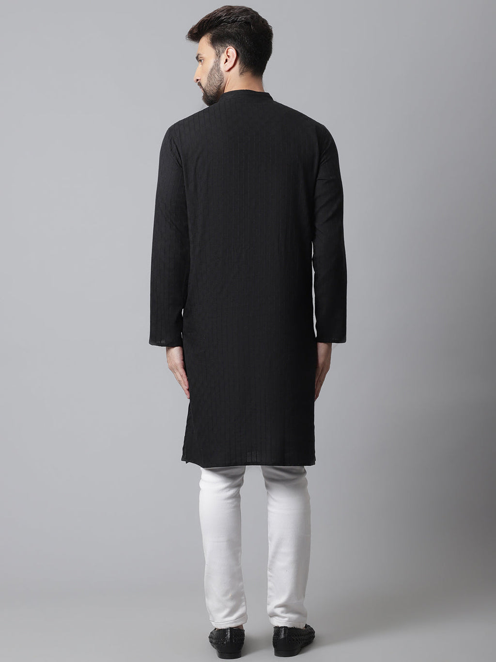 Even Apparels Black Long Kurta With Band Collar